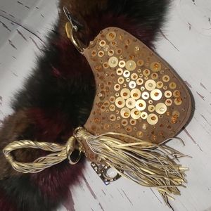 BeBe heart gold beaded wristlet new